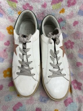 ShuShop White Sneakers with Tan Star Accent